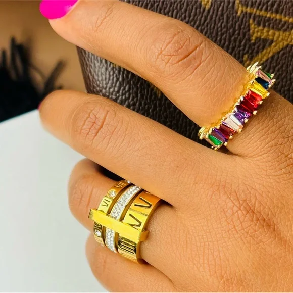 TRIPLE STACK STONE RING - GOLD - Picture 3 of 5